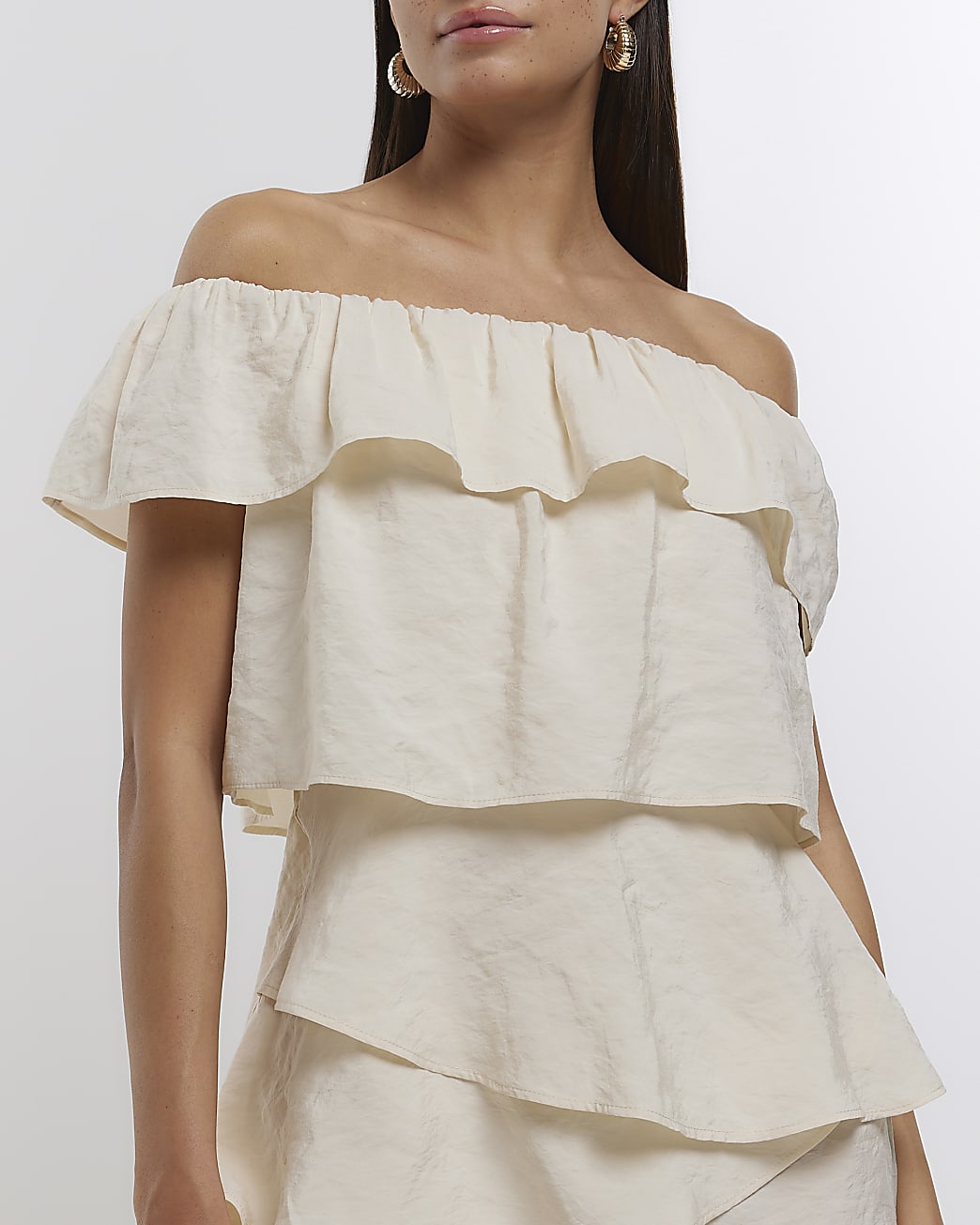 Beige bardot layered playsuit