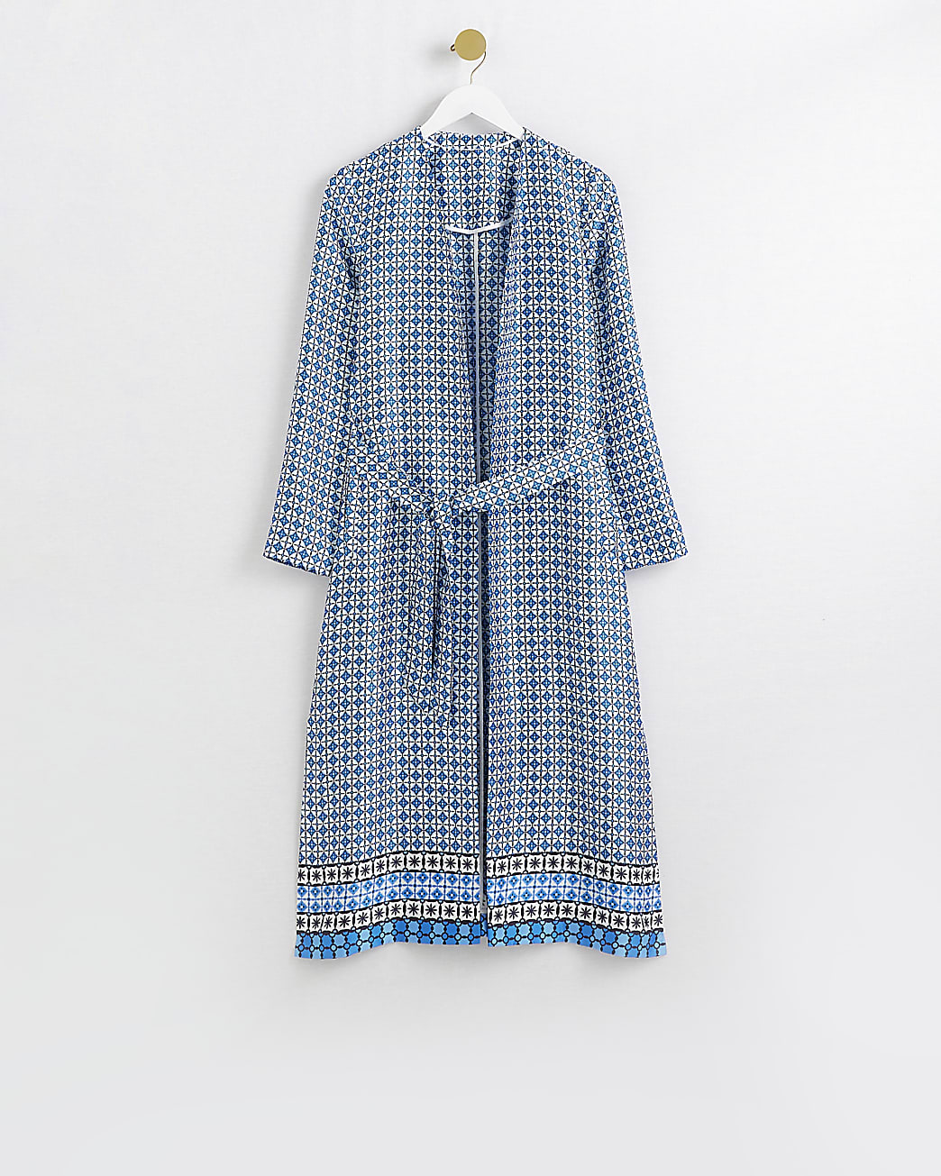 Blue geometric print longline duster