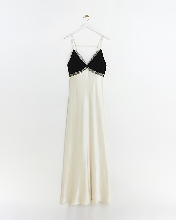 Cream RI Studio satin slip maxi dress
