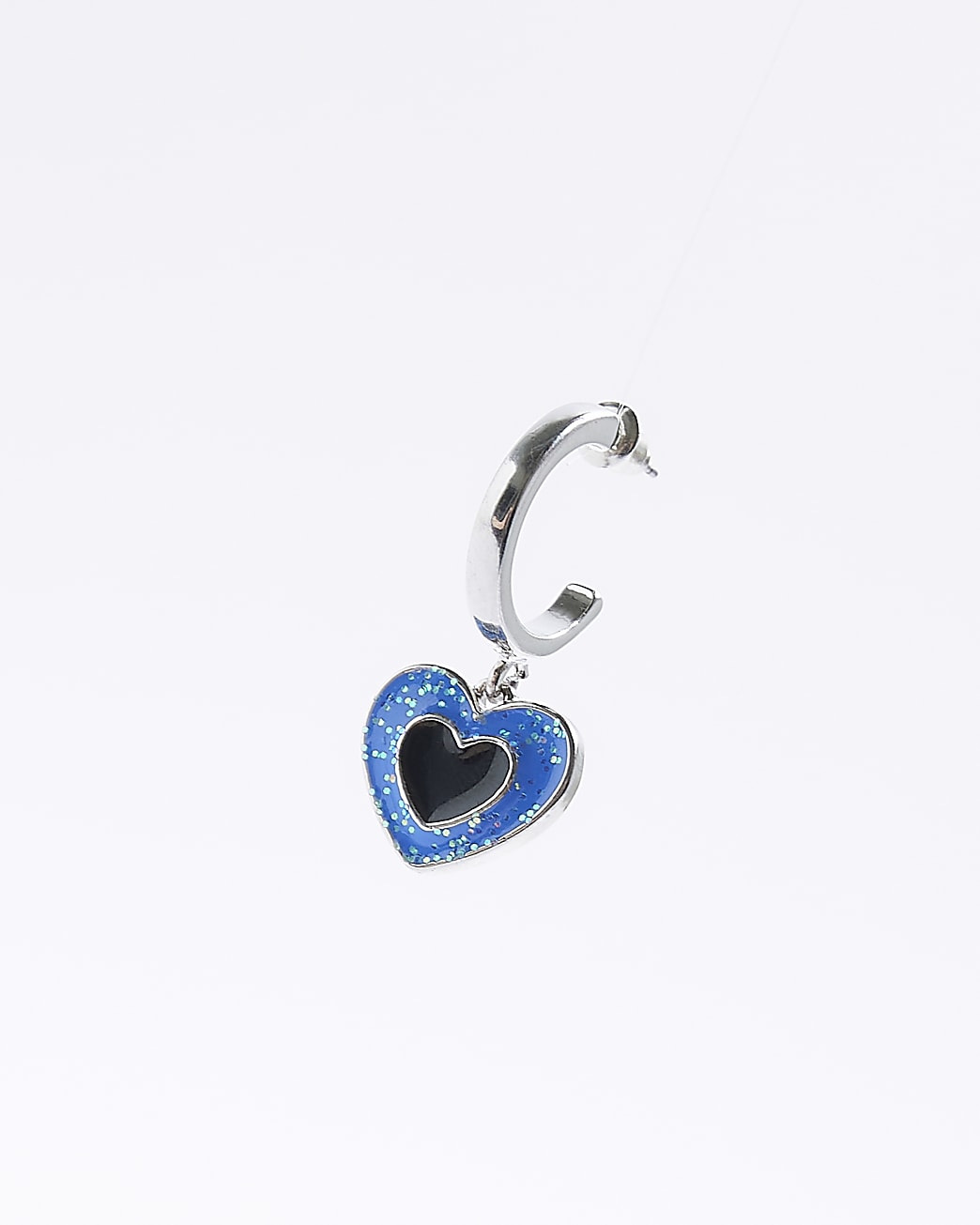 Blue heart drop hoop earrings