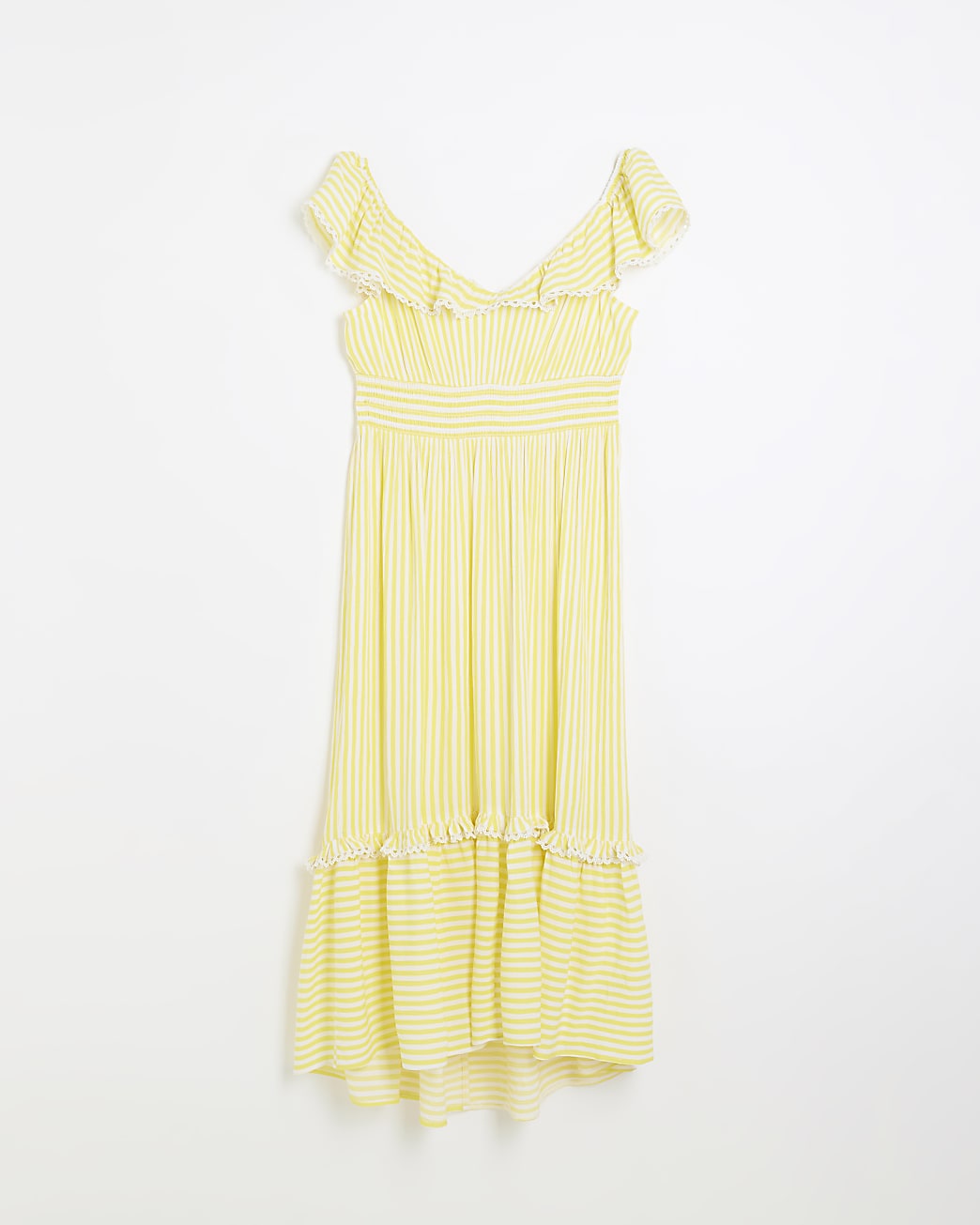 Yellow stripe frill midi dress