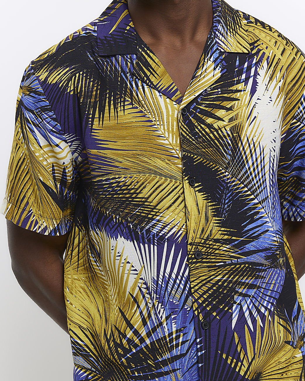 Purple regular fit leaf print revere shirt