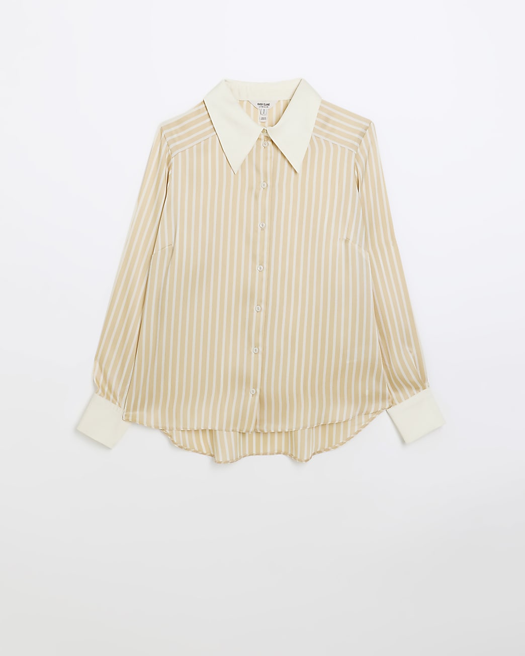 Beige satin stripe print shirt
