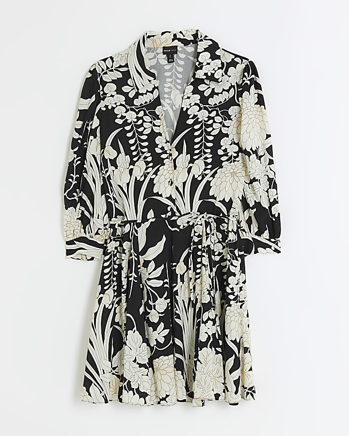 Black godet mini shirt dress