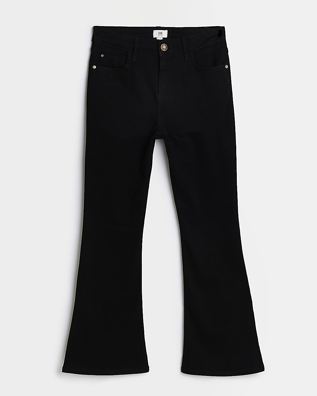 Petite black mid rise flare jeans