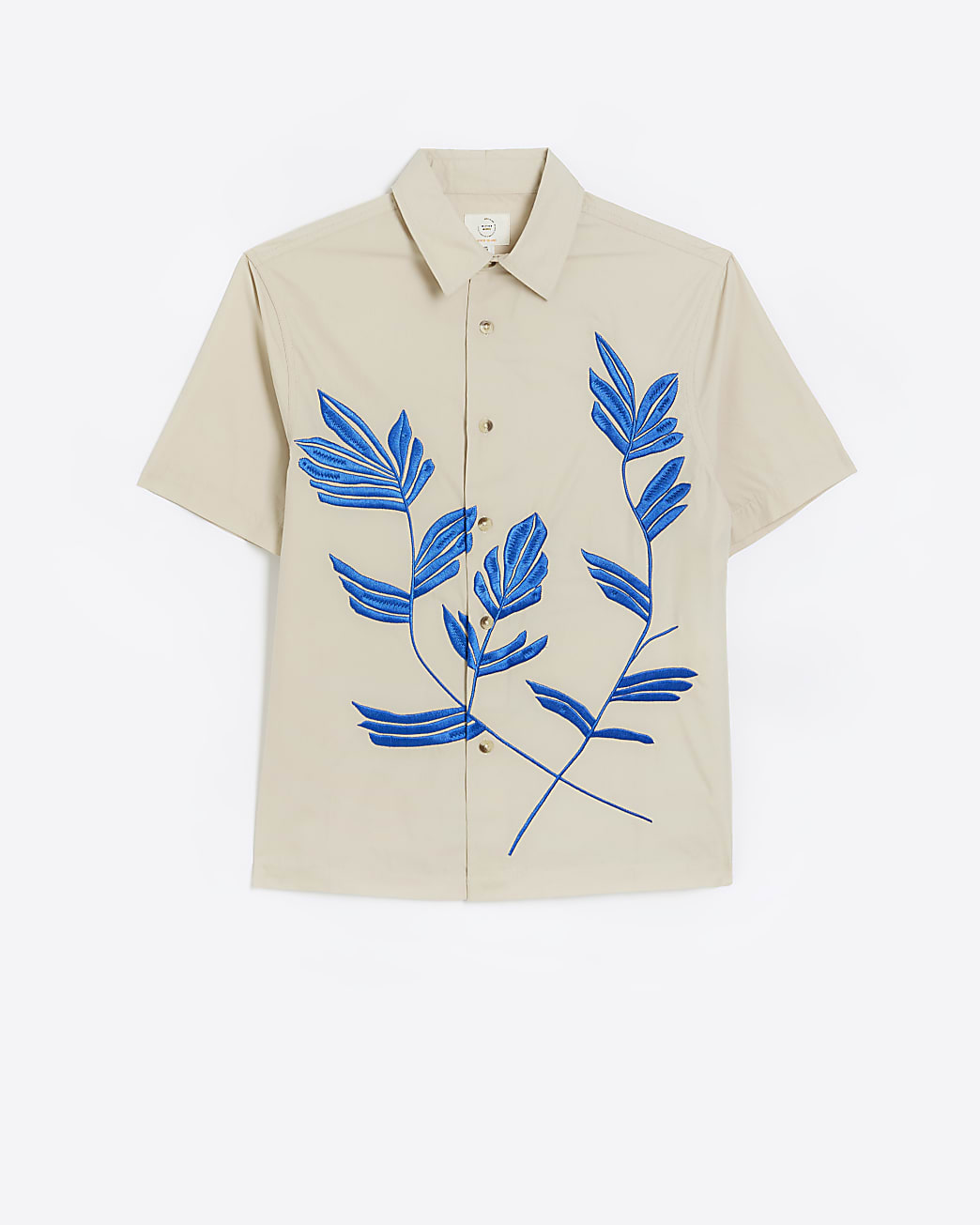 Stone regular fit embroidered floral shirt