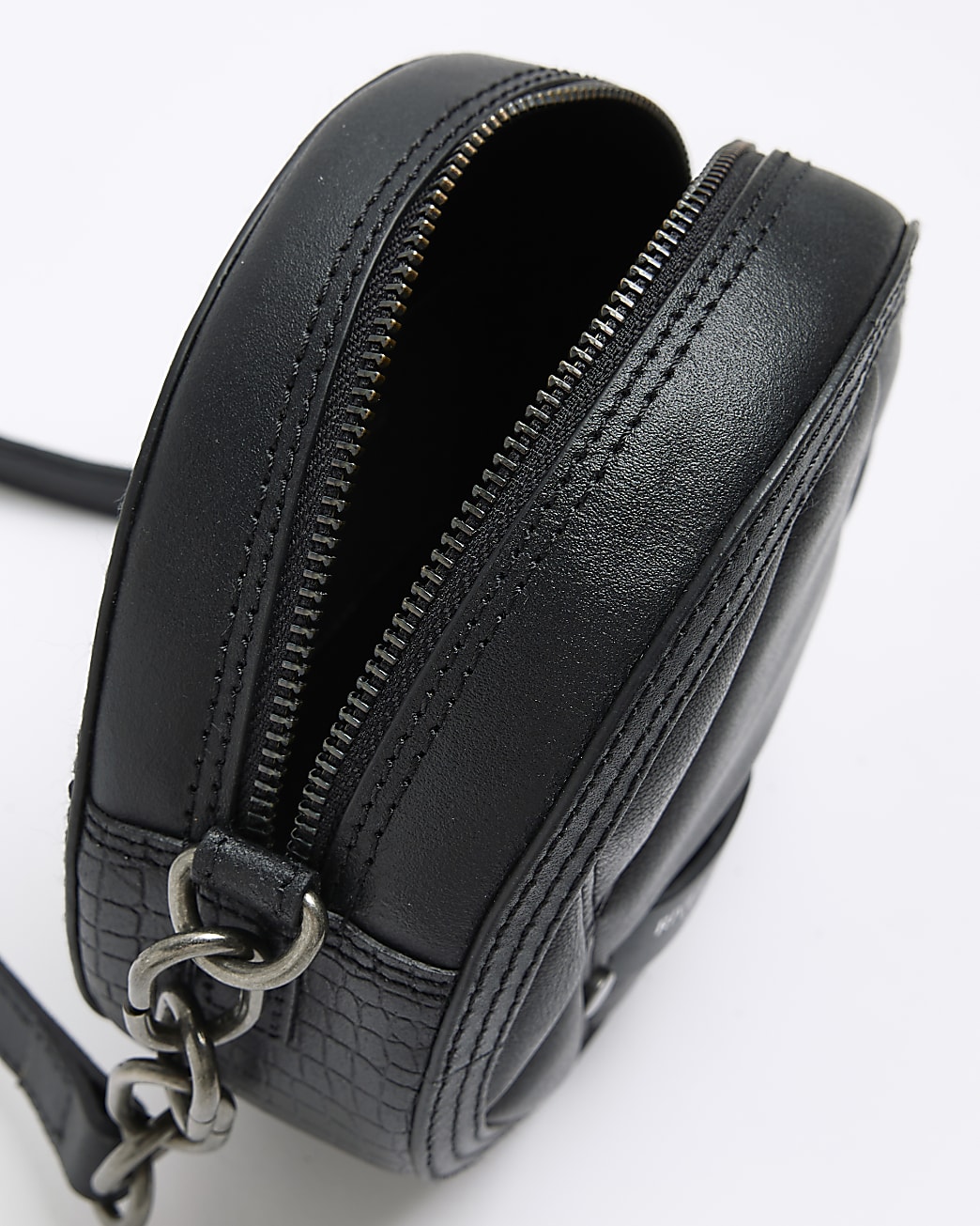 Black leather round cross body bag
