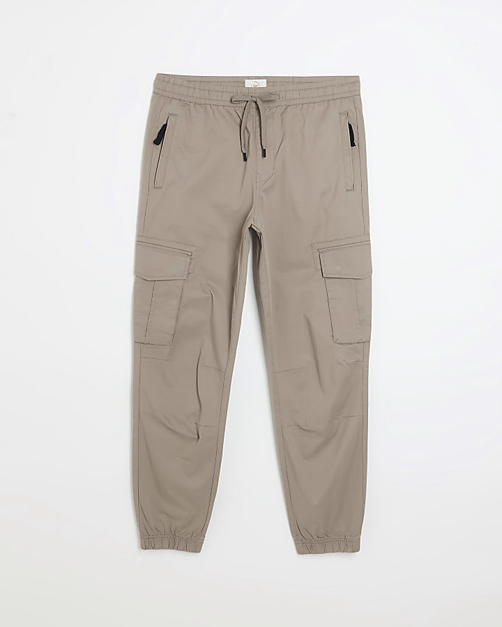 Beige slim fit cargo joggers