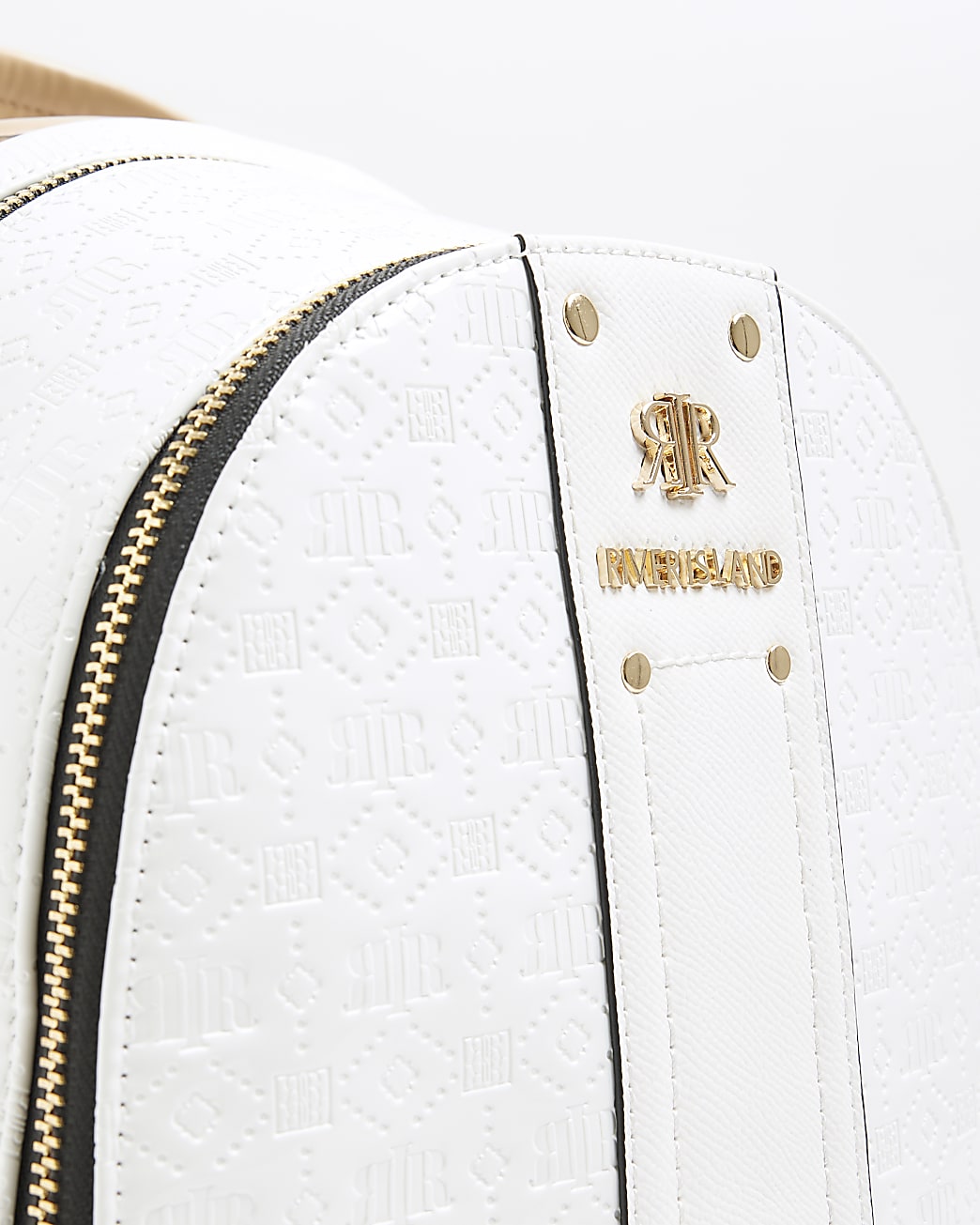 White RI embossed patent backpack