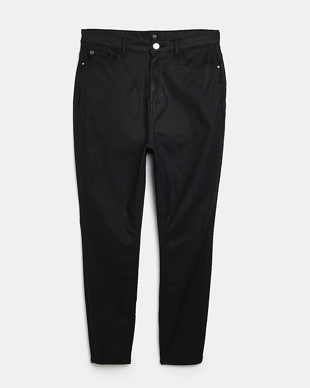Plus black coated high waisted skinny jeans