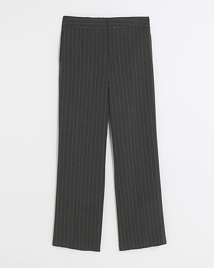 Grey stripe diamante straight trousers