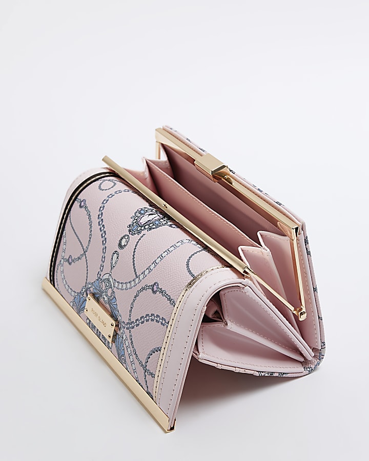 Pink scarf print clip top purse