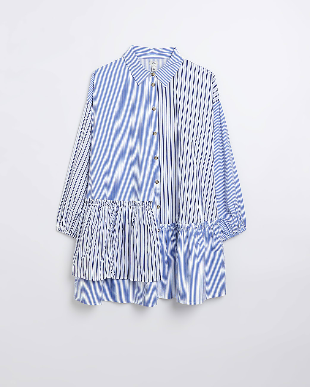 Blue stripe asymmetric mini shirt dress