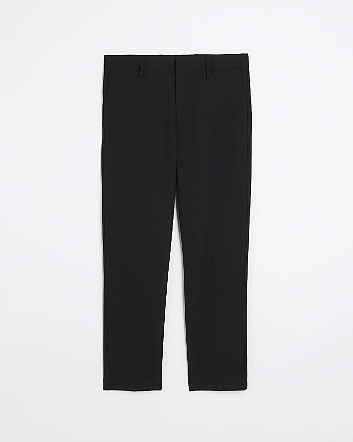 Black slim fit waffle smart trousers