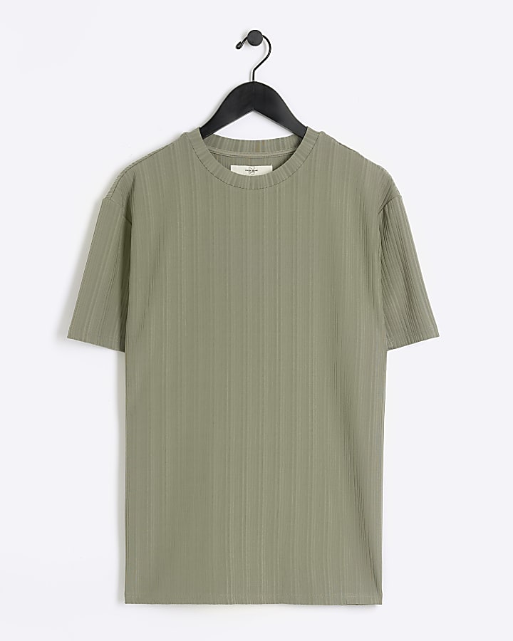 Khaki Regular Fit Plisse Textured T-shirt