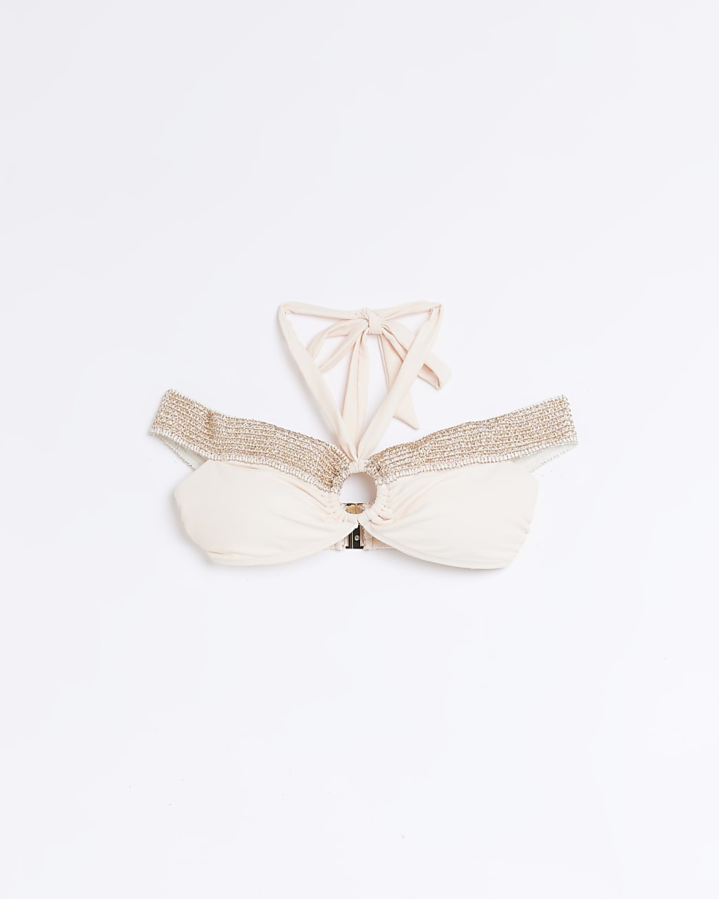 Rose gold off shoulder bandeau bikini top