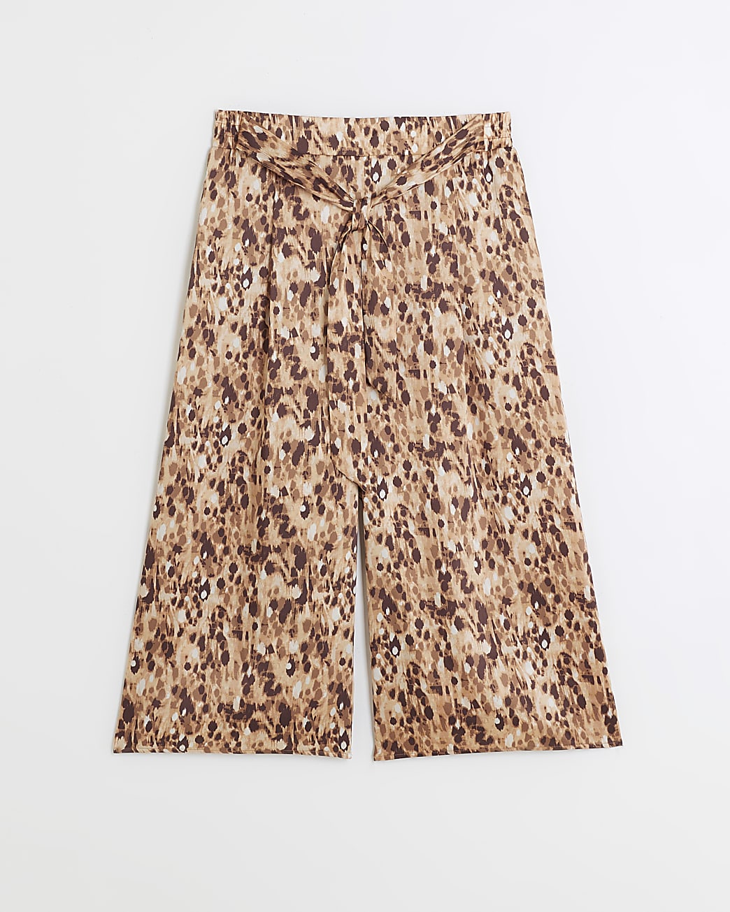 Brown satin animal print culottes