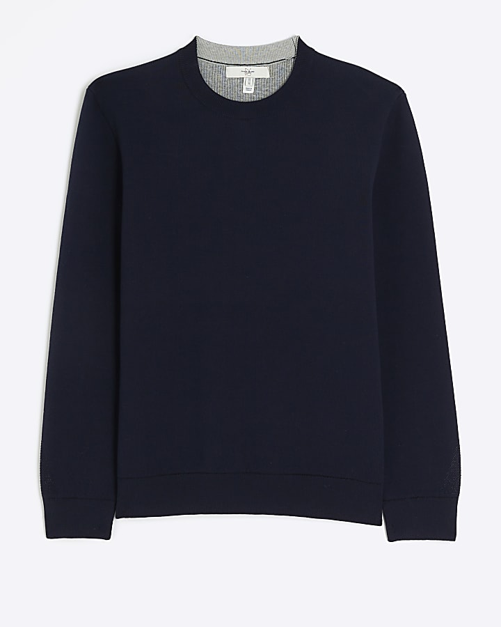 Navy slim fit crew neck jumper