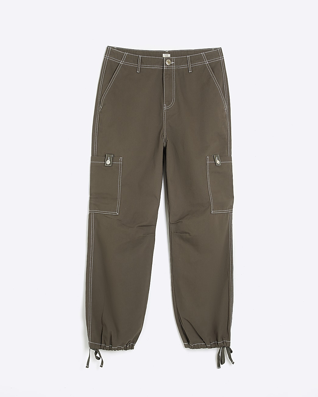 Khaki drawcord hem cargo trousers