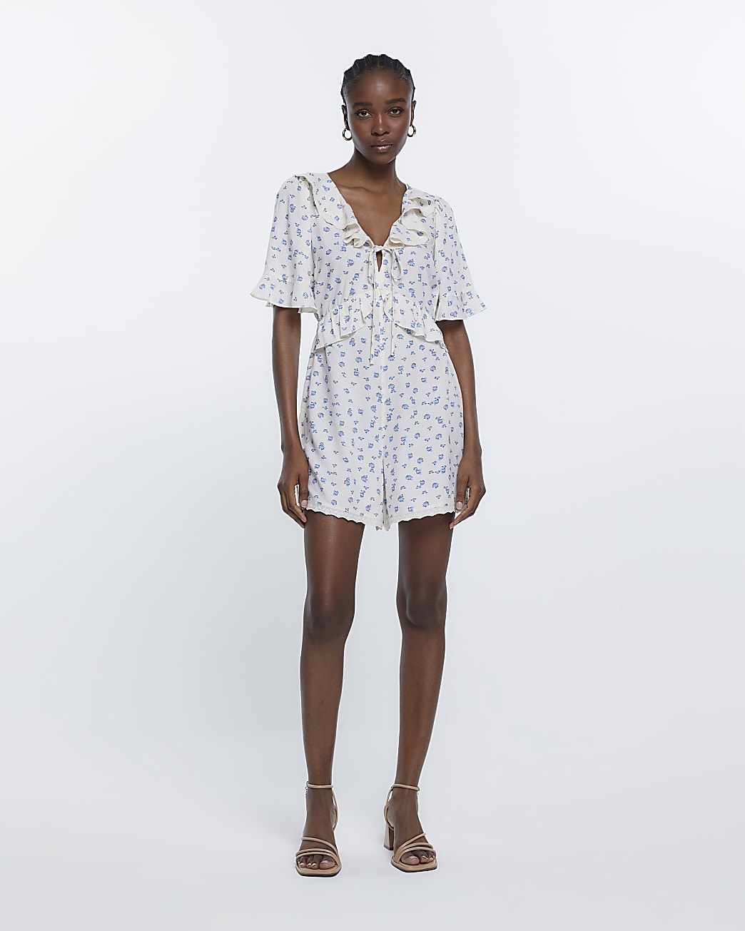 White Floral Frill Playsuit