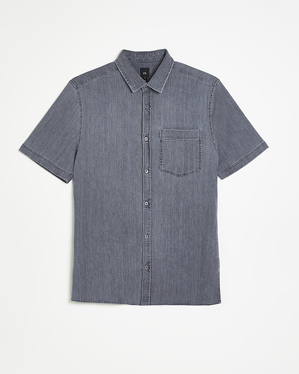 Grey Muscle fit short sleeve Denim Shirt
