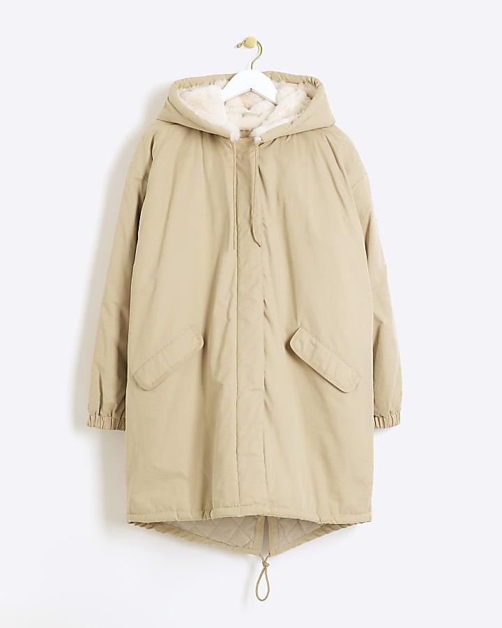Cream faux fur lining parka jacket