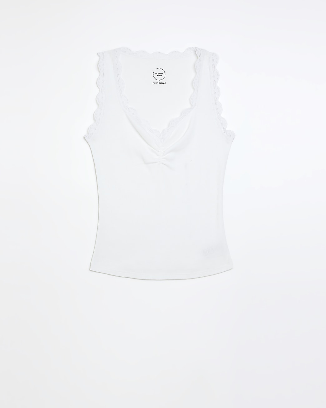White lace trim ruched vest top