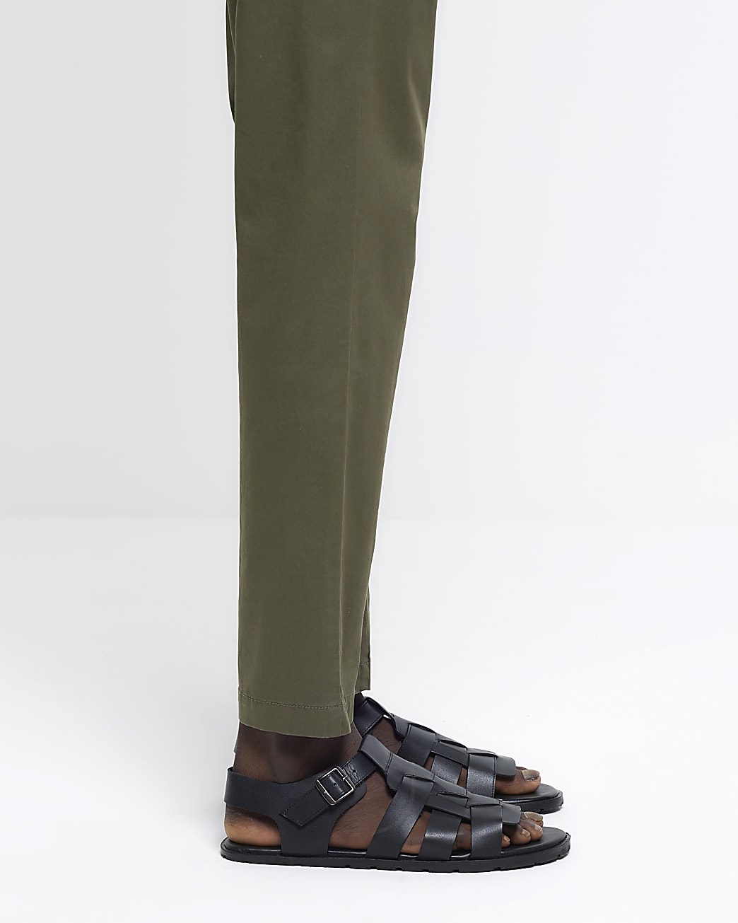 Black leather fisherman sandals