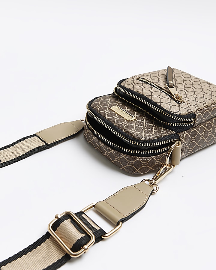 Brown RI monogram phone holder bag