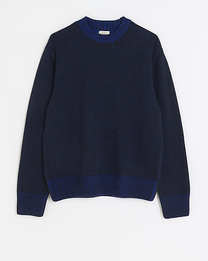 Navy regular fit contrast trim jumper