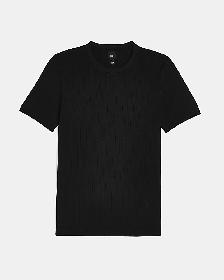 Black Muscle fit Knitted T-shirt