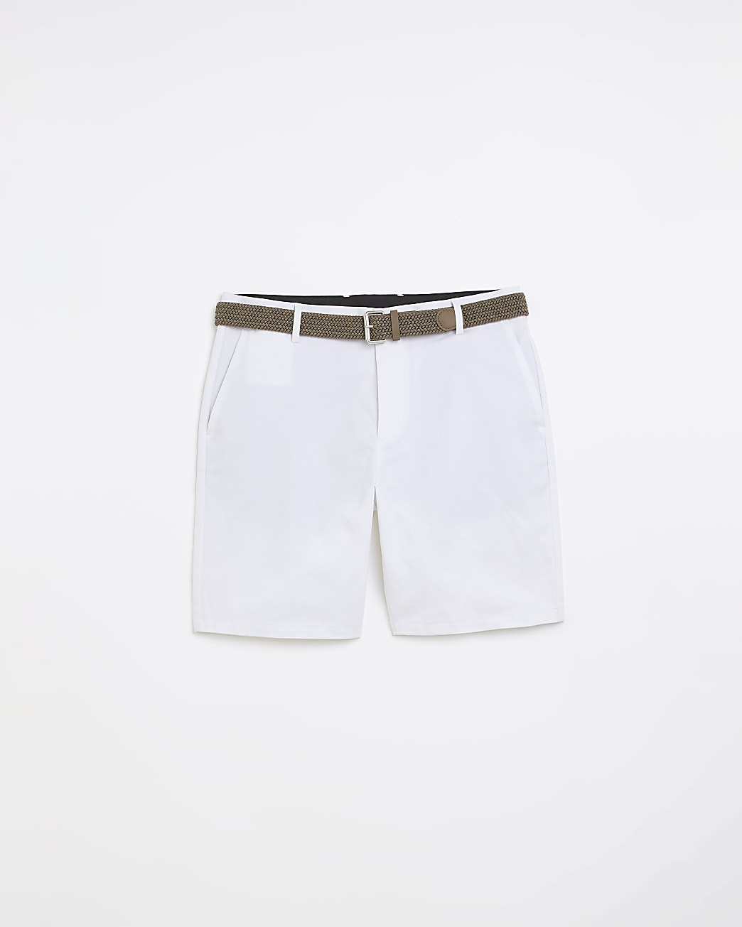 White regular fit belted chino shorts