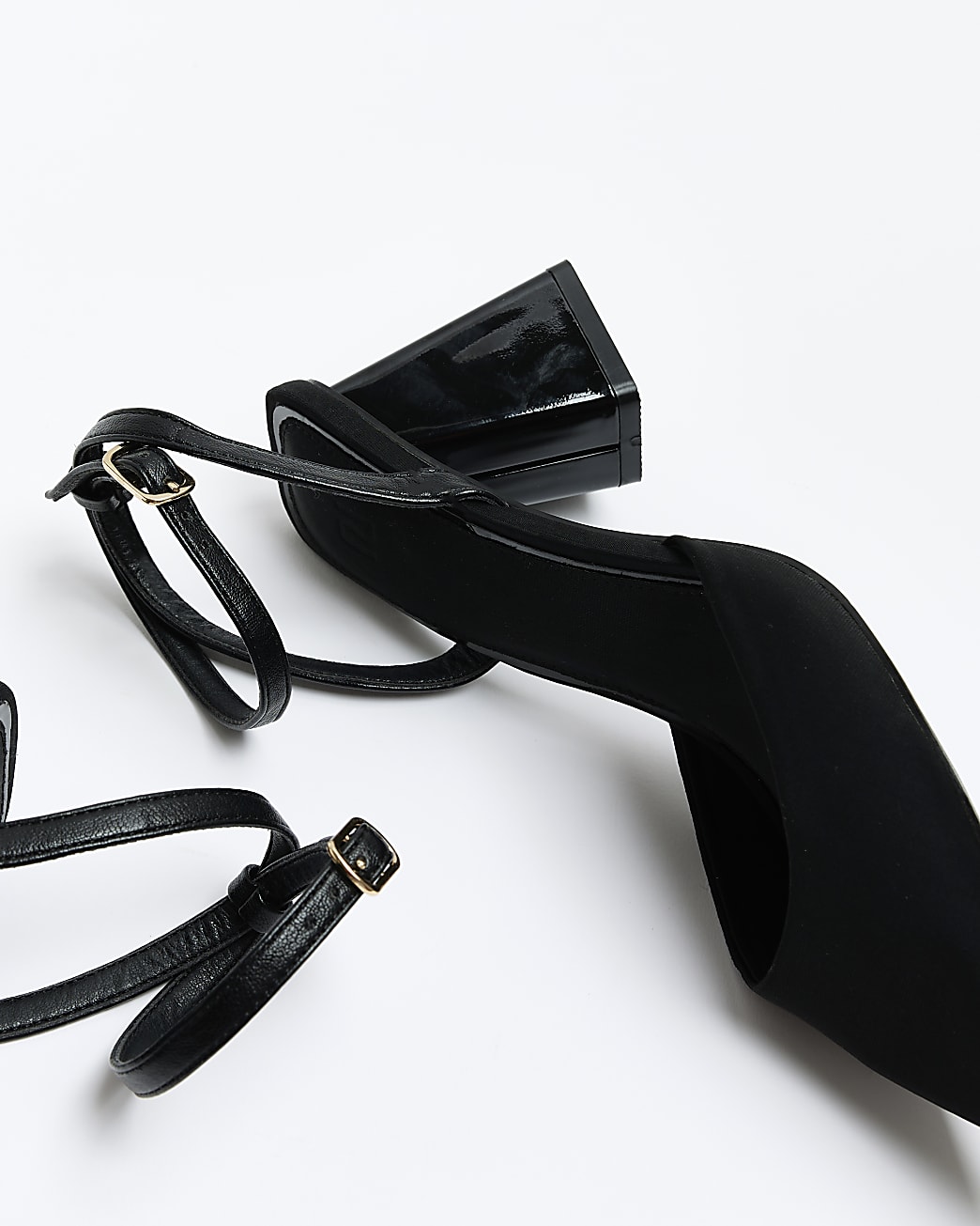 Black sling back block heel court shoes