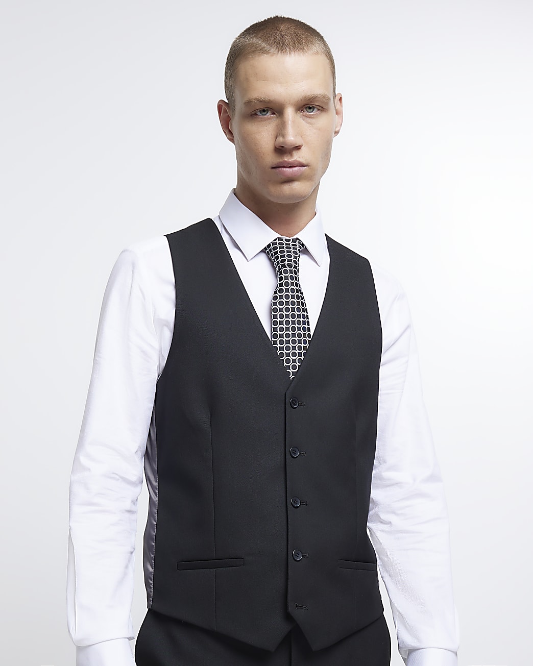 Black skinny fit twill waistcoat