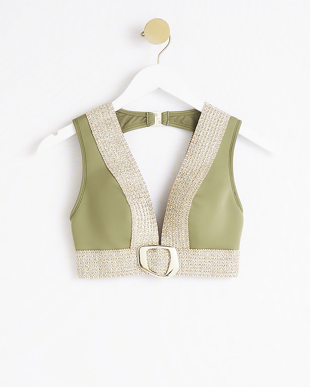 Khaki plunge bikini top