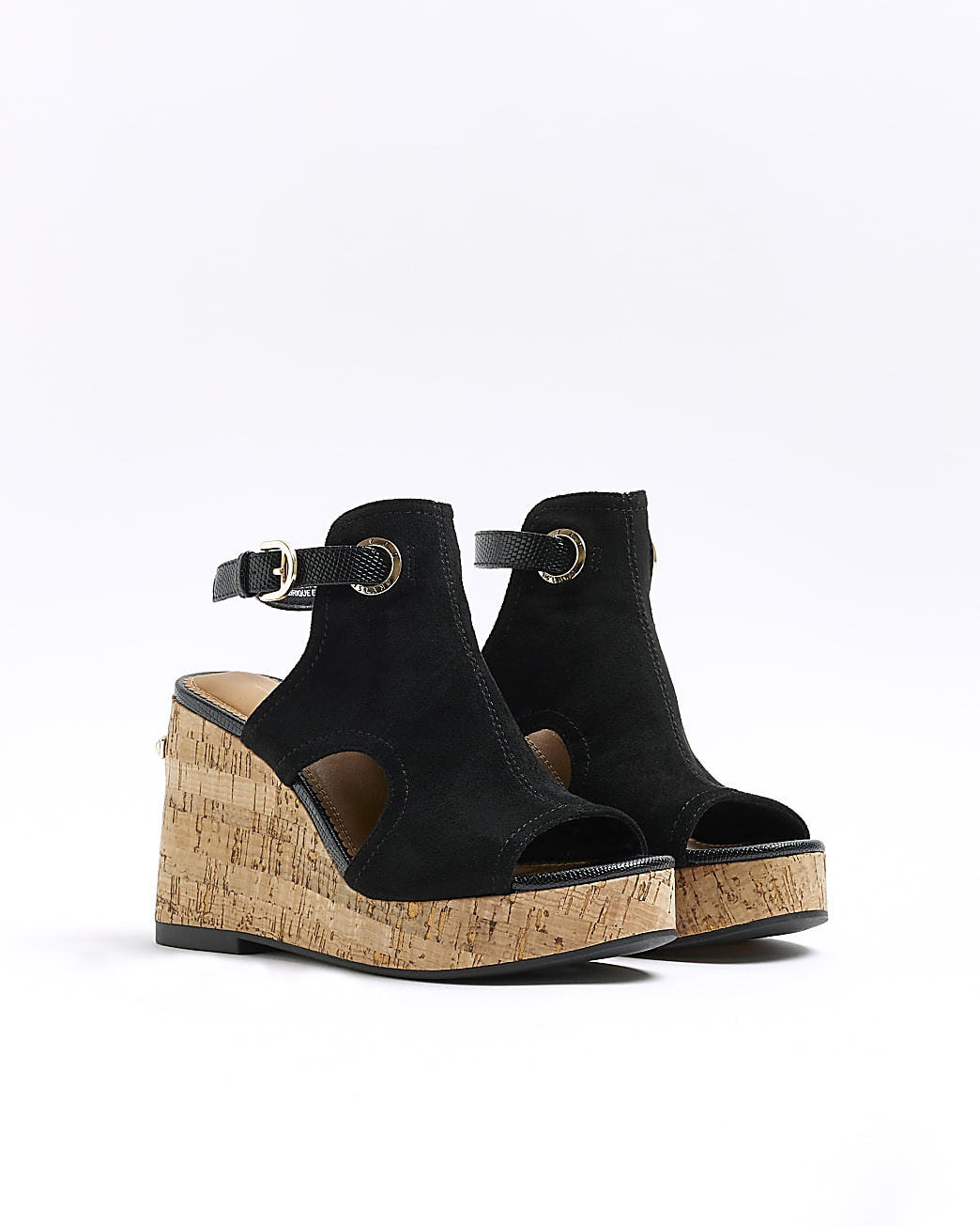 Black open toe wedge heeled sandals