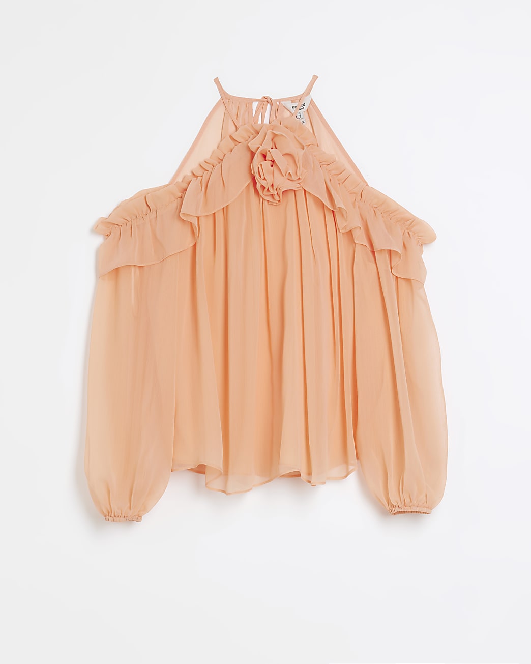 Orange cold shoulder corsage blouse