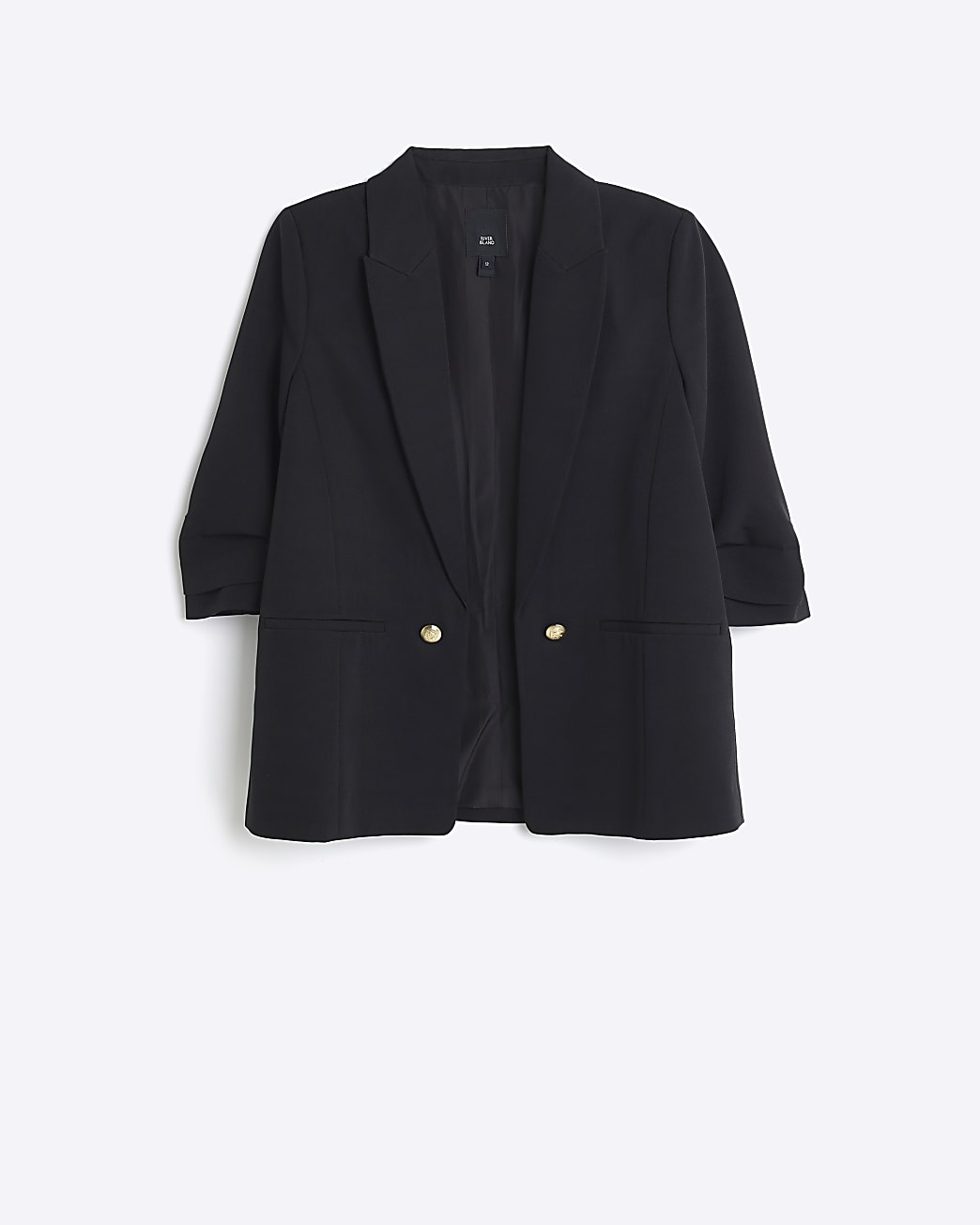 Petite black ruched sleeve blazer