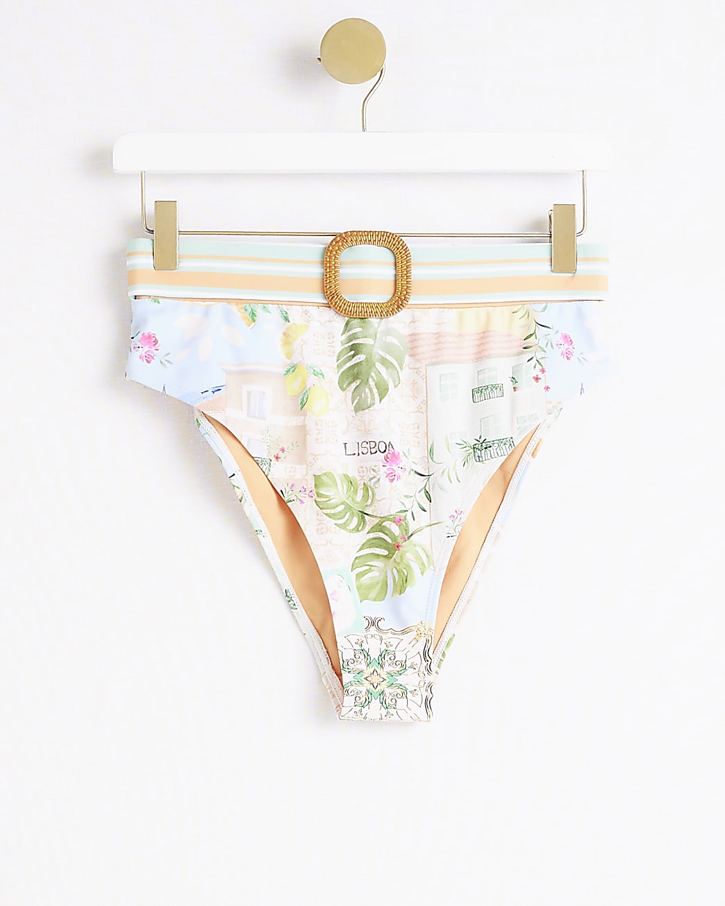 Orange print high waisted bikini bottoms