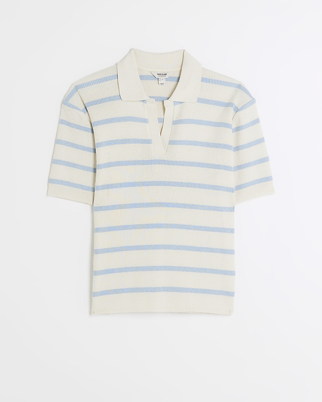 Cream striped rib polo top