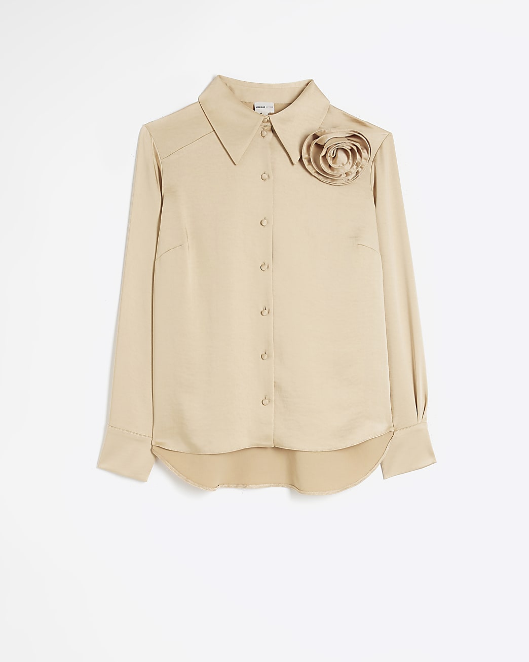 Beige corsage satin long sleeve shirt