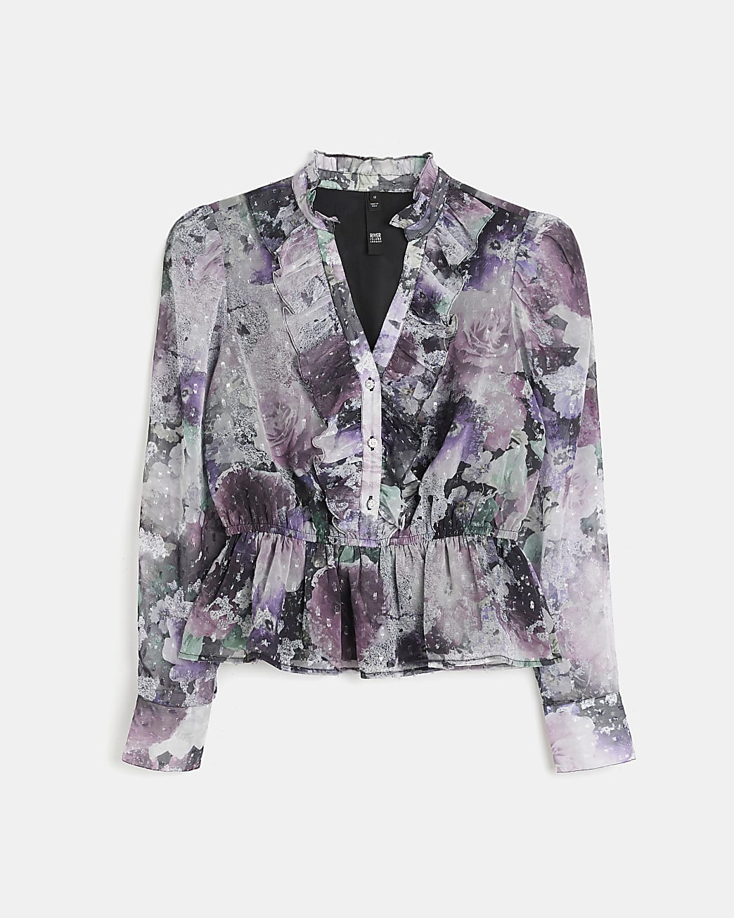 Purple floral long sleeve peplum blouse