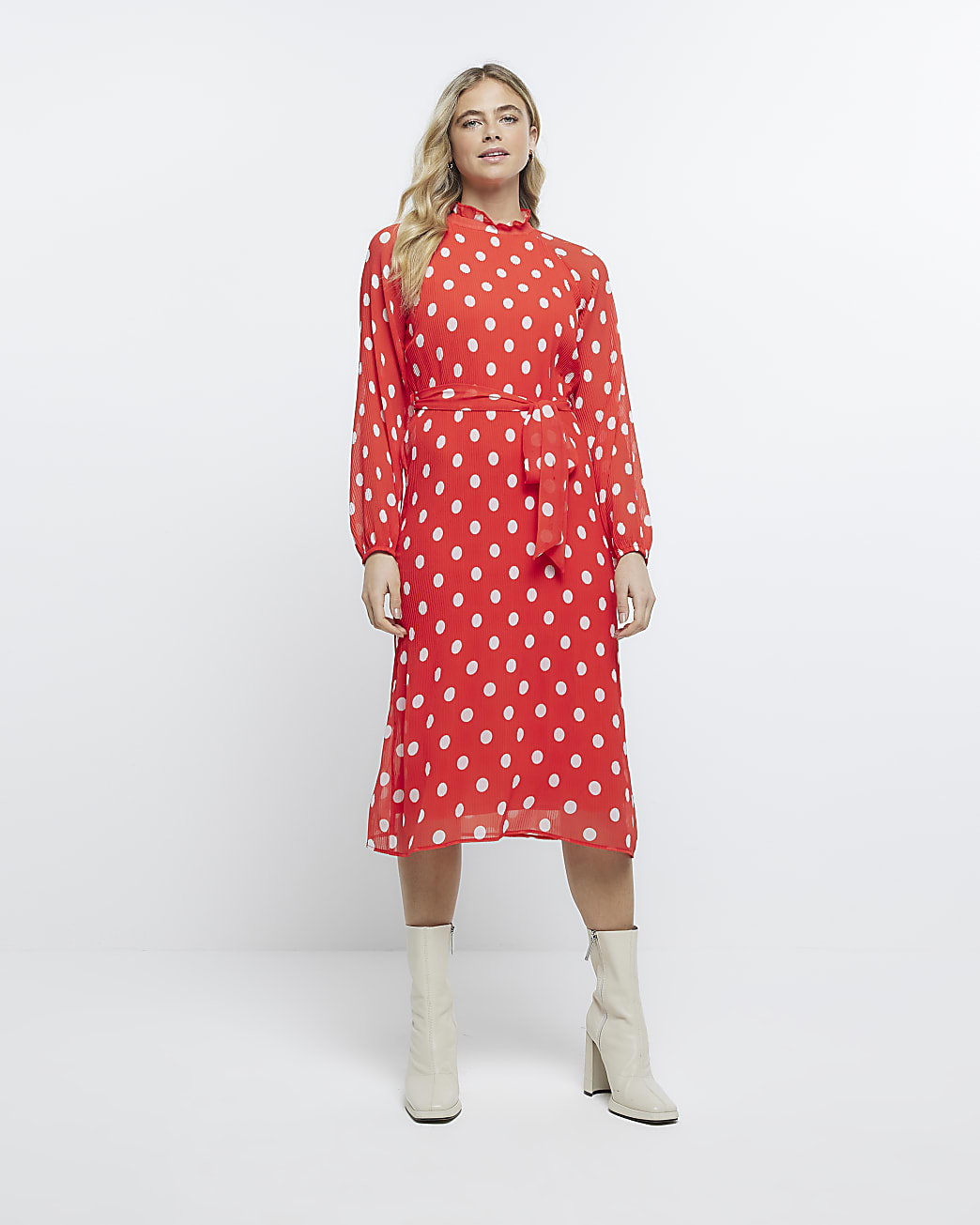 Petite red sport long sleeve midi dress