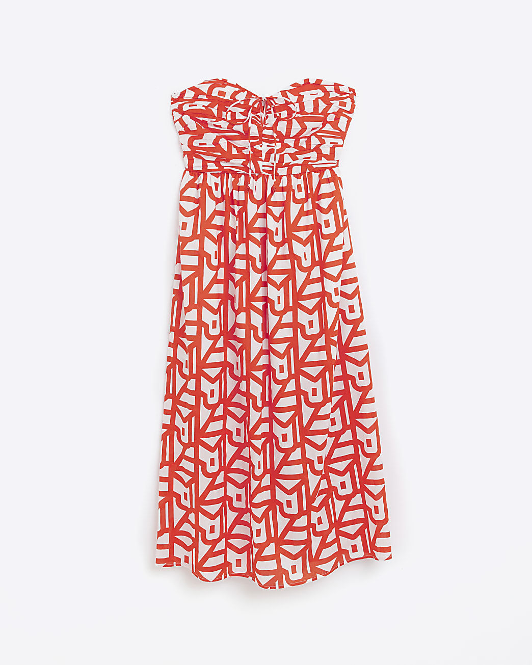 Red print bandeau midi dress