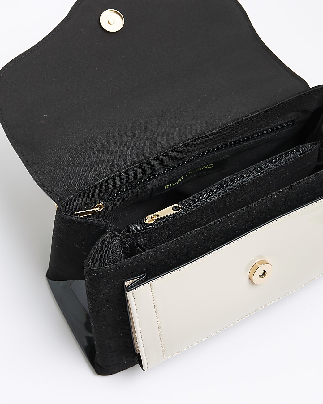 Black RI embossed chain shoulder bag