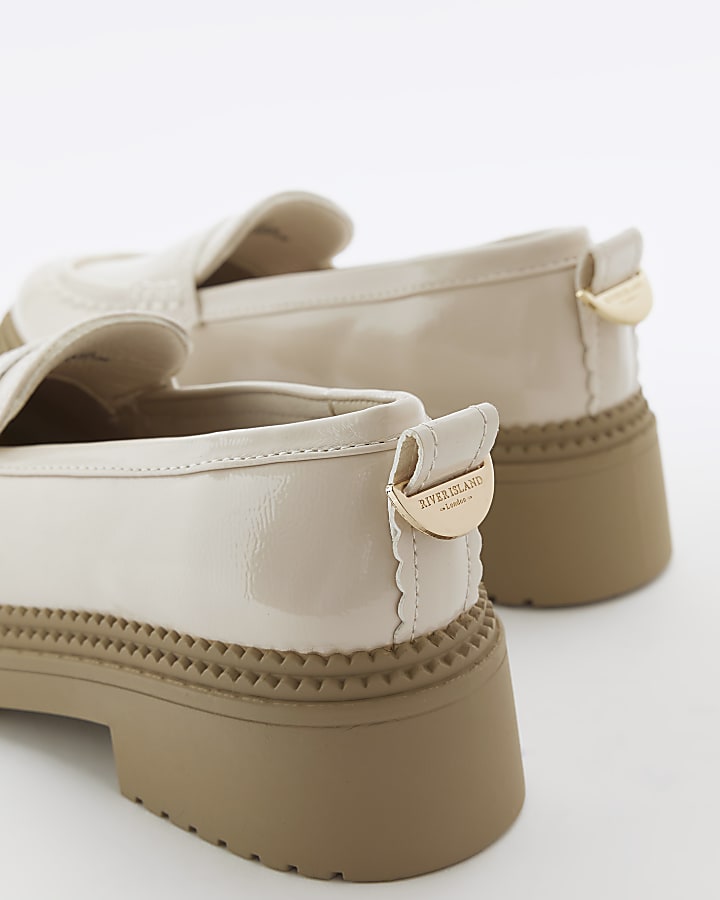 Beige patent chunky loafers
