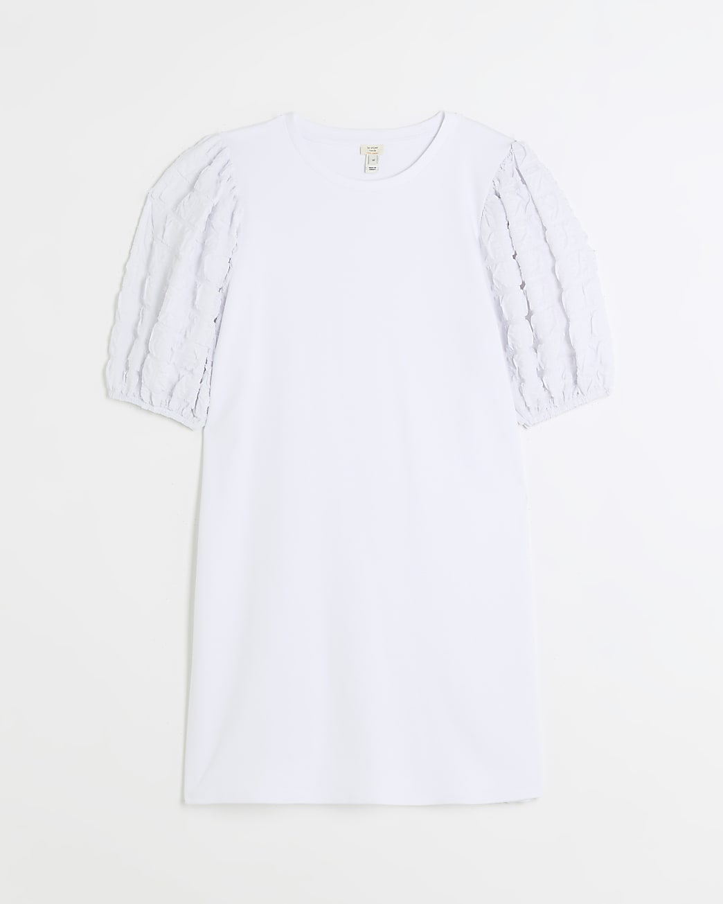 White textured puff sleeve t-shirt mini dress