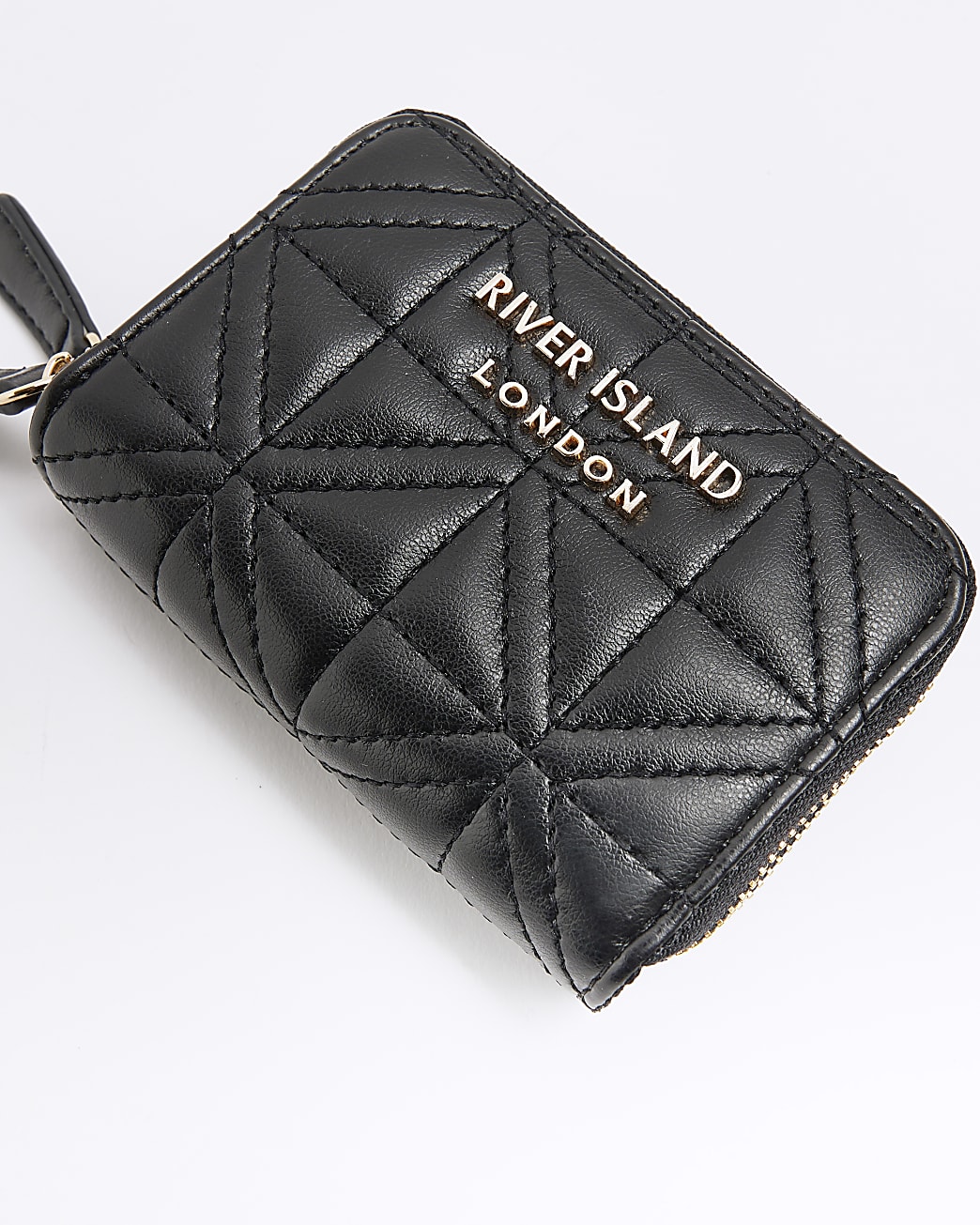 Black quilted double zip purse