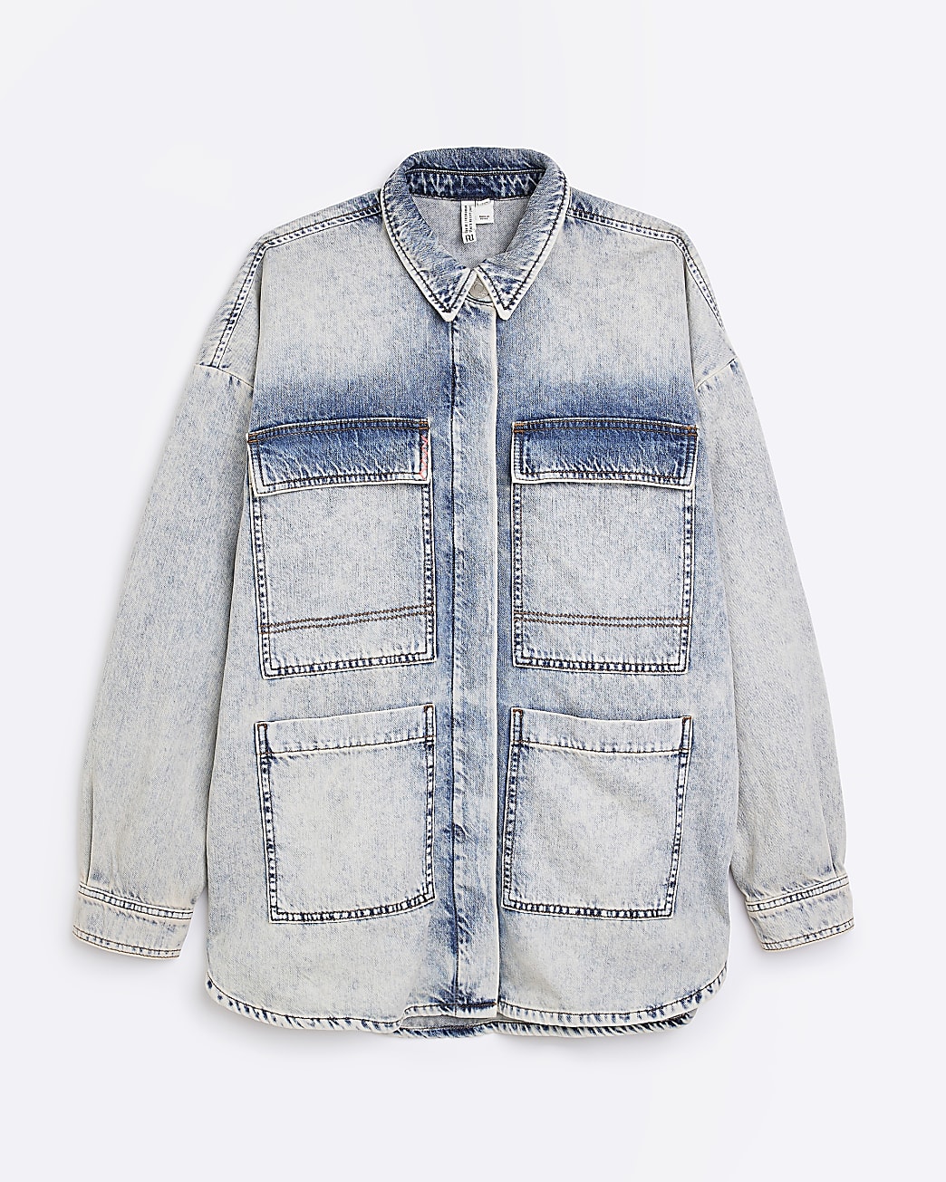 Blue denim long sleeve utility shacket
