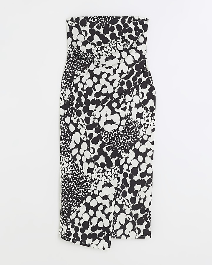 White animal print bandeau midi dress